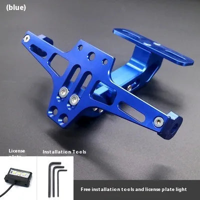 Aluminum alloy license plate holder support bracket with integrated lights in black finish