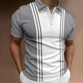 Men's loose-fit casual T-shirt with a printed three-button lapel on the front.