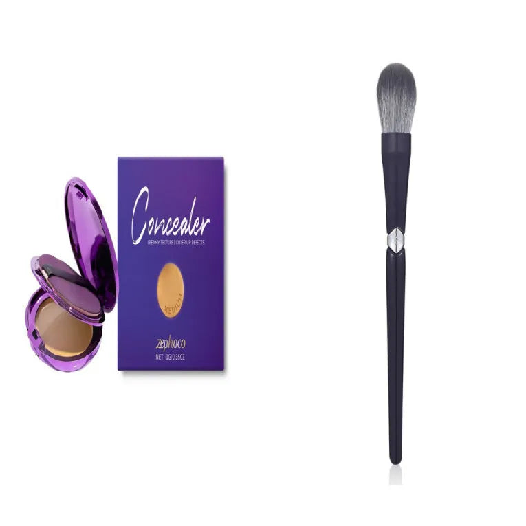Efficient liquid concealer makeup in six colour options with water-based formula containing titanium dioxide and sweet almond oil