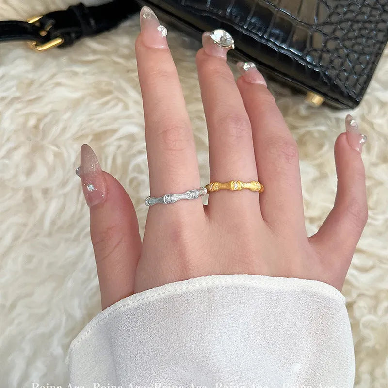 925 sterling silver bamboo joint ring brushed finish gold colour for women