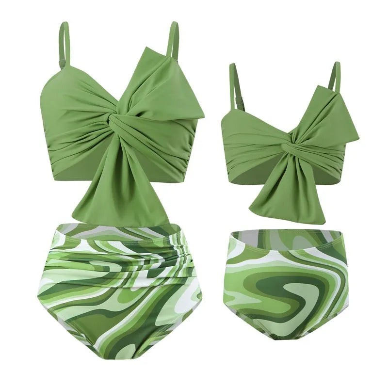 Women's big bow bikini set with swim shorts bottom in bright colour options