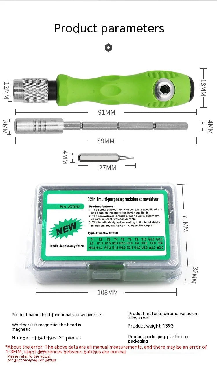 32-in-1 magnetic handle precision screwdriver set with bits for mobile phone repair