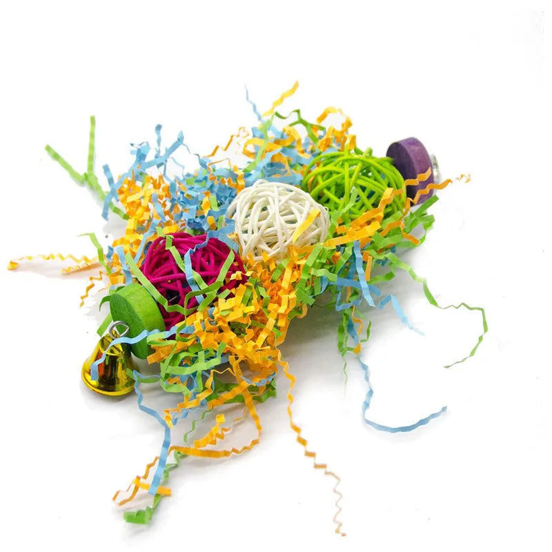 3pcs bird toy set with natural bamboo, cotton rope, brushed rattan ball and grass wooden elements in multicolour