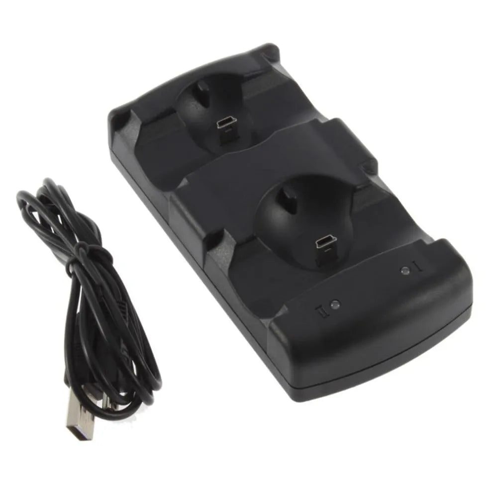 Black PS3 dual controller charging dock with USB connection for wireless charging