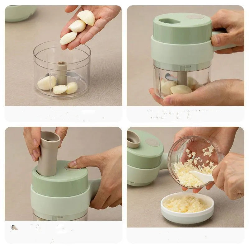 Household multifunctional wireless electric garlic masher in plastic with slicer combo and Type-C cable