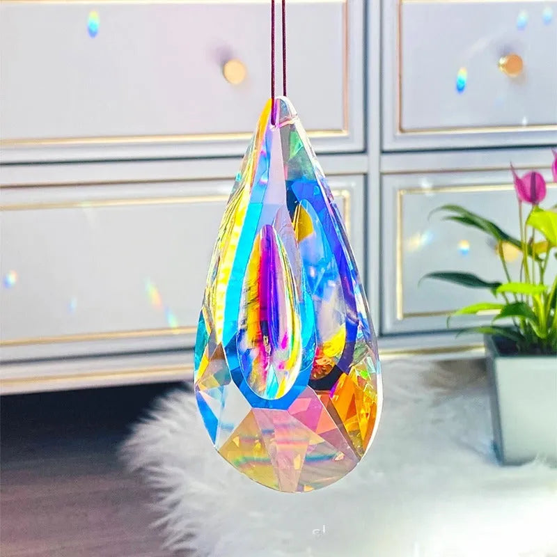 Rainbow electroplated crystal Christmas tree garden decoration pendant with hanging chain