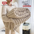 Bubble velvet faux fur blanket in solid colour with double-sided thickening on a couch