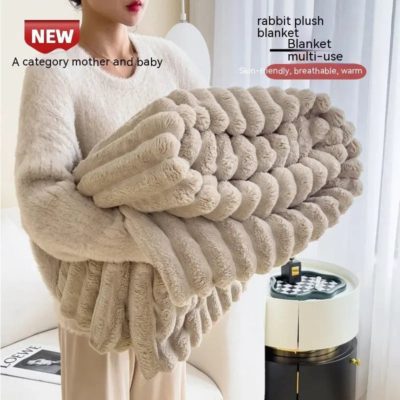 Soft Wind double-sided thickening bubble velvet faux rabbit fur blanket in solid colour
