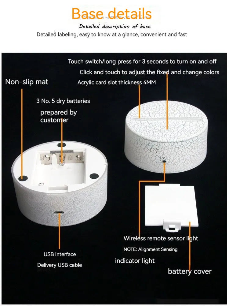White heart-shaped acrylic table lamp with touch switch on a wooden surface.
