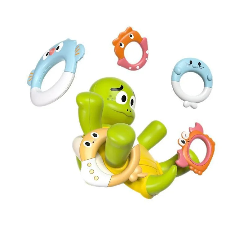 Electric water spray rotating turtle toy, 13.3cm, rechargeable, floating plastic bath and pool toy in colour box packaging