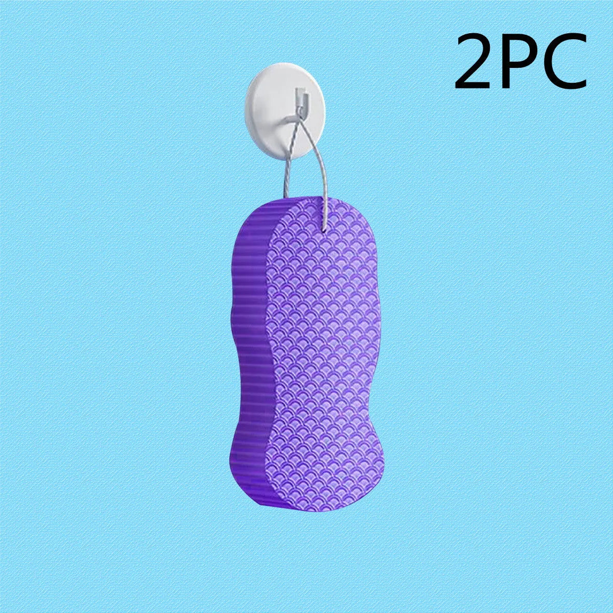 3D fish scale pattern bath sponge in white, grey, pink and light blue colours for body exfoliation