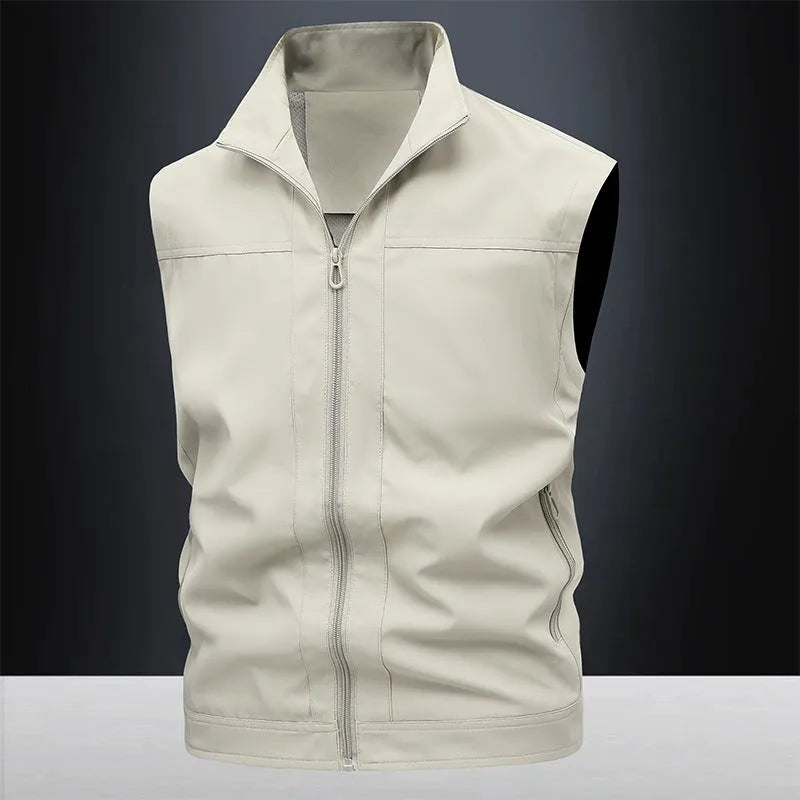 Men's casual horse shirt with stand-up collar in army green colour showing loose fit and breathable fabric