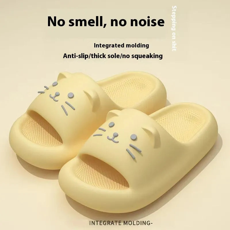 Indoor non-slip PVC bathroom sandals with cartoon print, black pair, suitable for men and women as couples slippers
