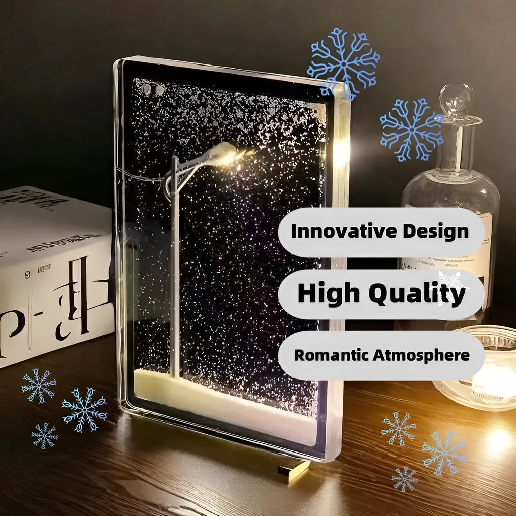 DIY snowy night light kit with LED Christmas street lights and flowing snow landscape scene