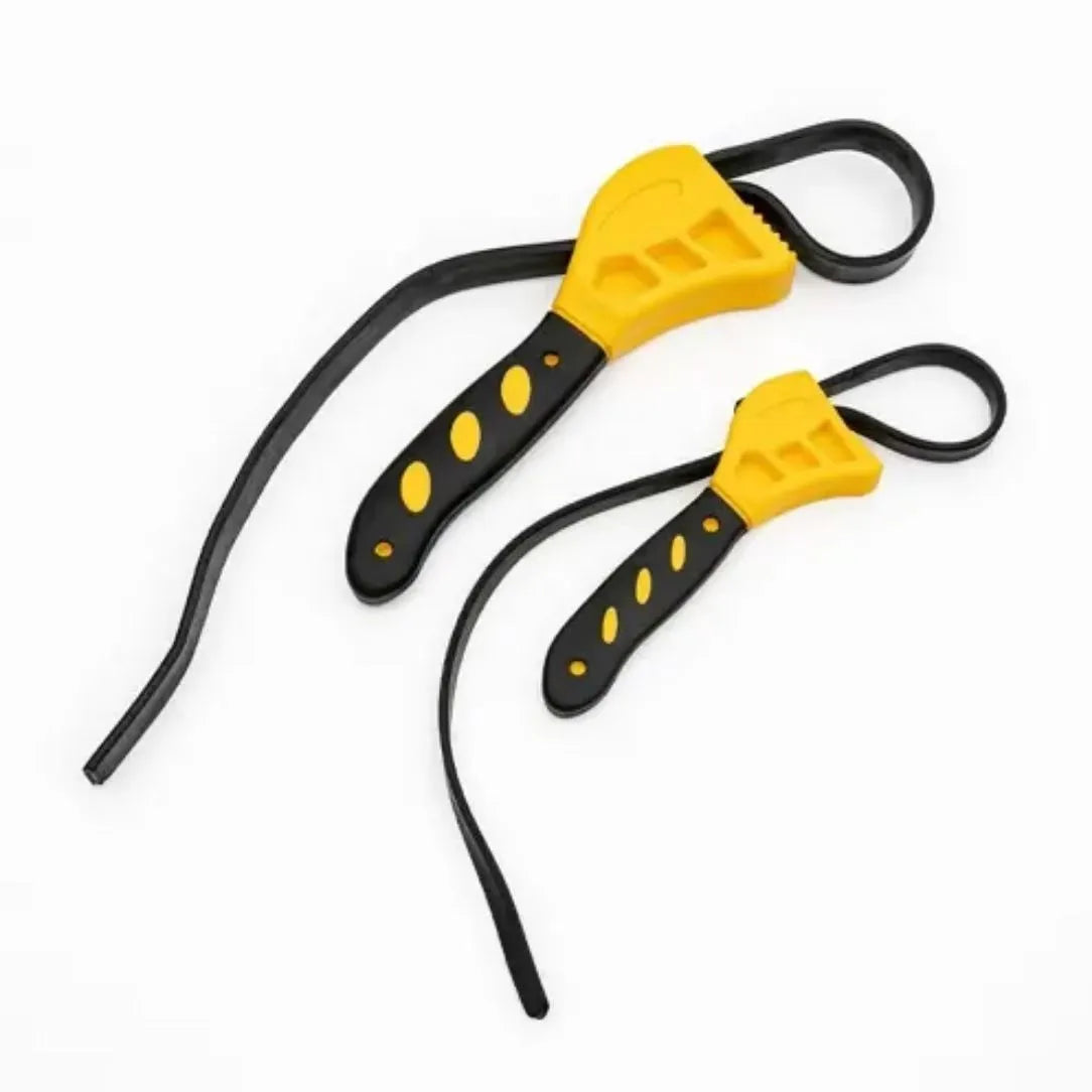A 6-inch and 8-inch adjustable rubber strap wrench set on a white background.