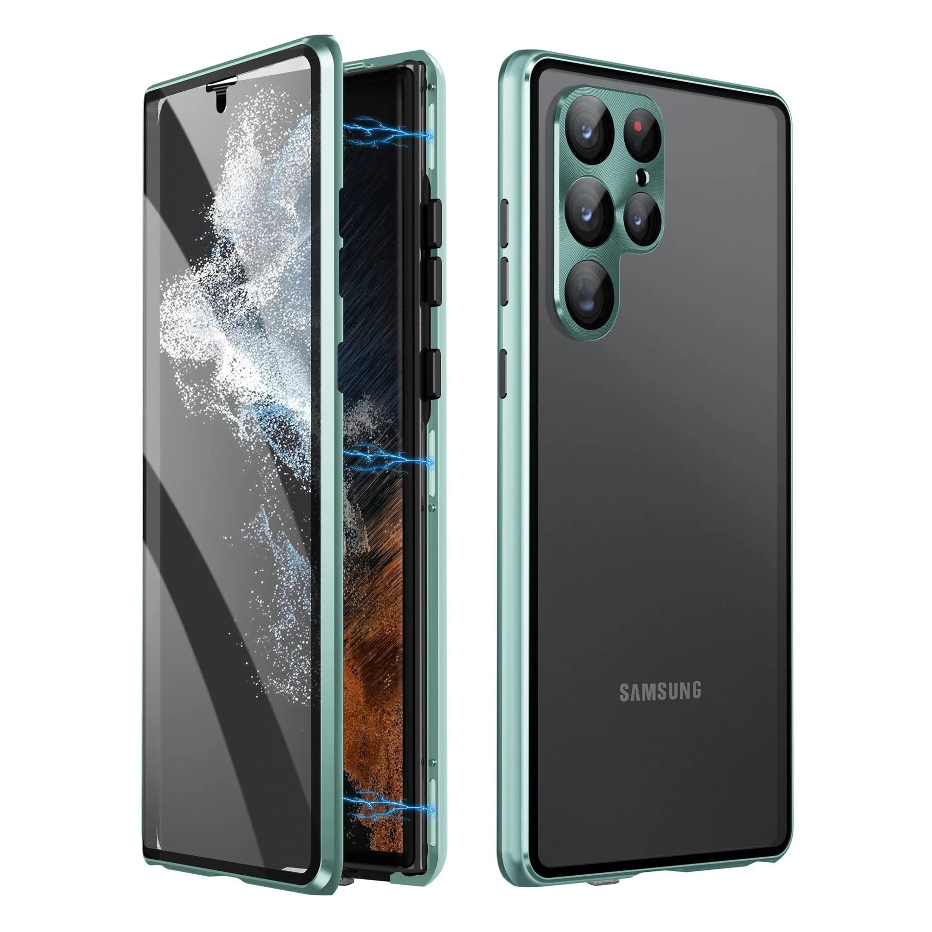 Samsung S24 Ultra magnetic mirror phone case in multiple colours showing metal construction and mirror element