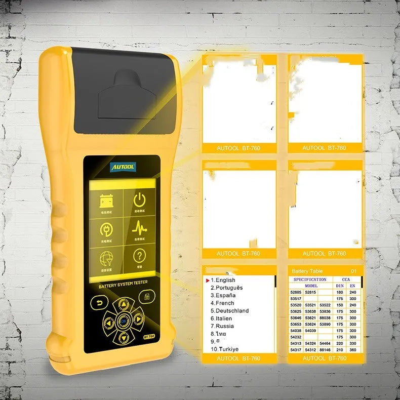 Autool BT760 vehicle battery tester with colour screen and built-in thermal printer for 12V 24V diagnosis