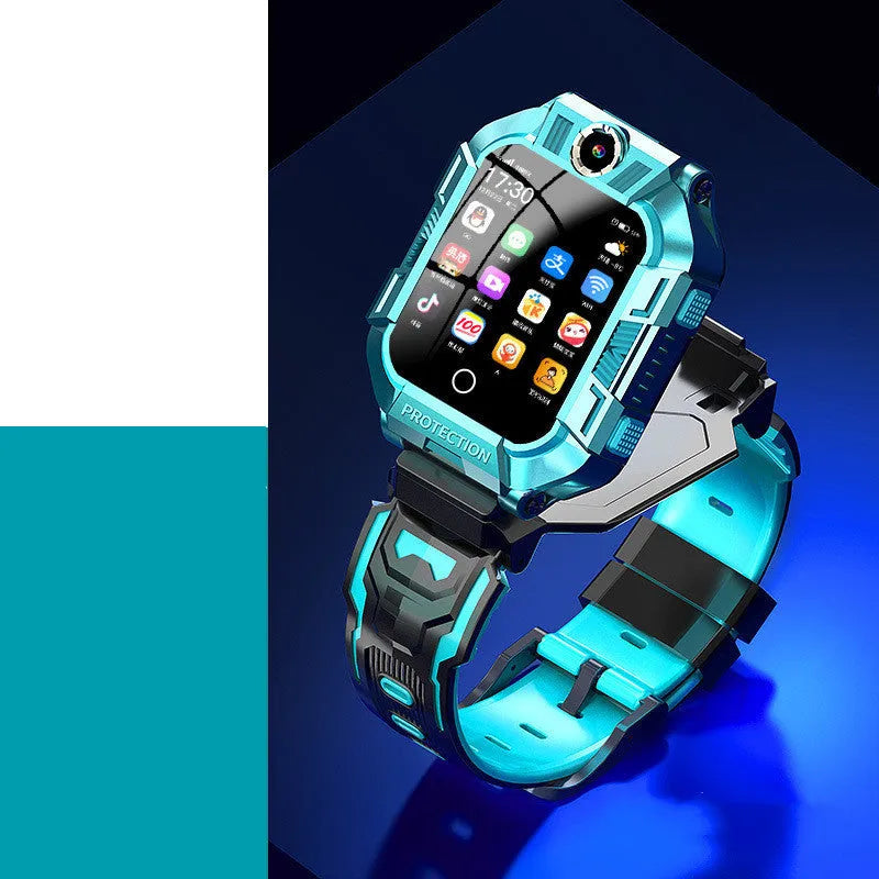 A63 children's smartwatch with 1.44-inch screen and silicone wristband in green or purple colours