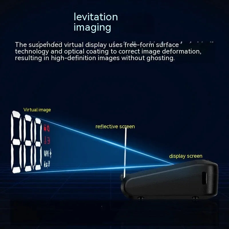 Black car head-up display with 2-inch screen showing speed projection for dashboard mounting