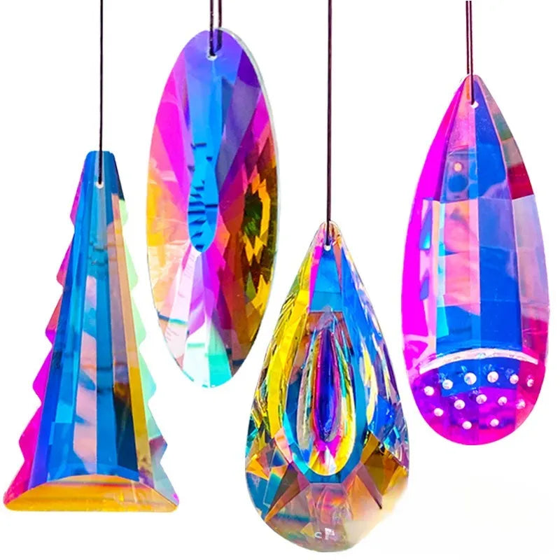Rainbow electroplated crystal Christmas tree garden decoration pendant with hanging chain