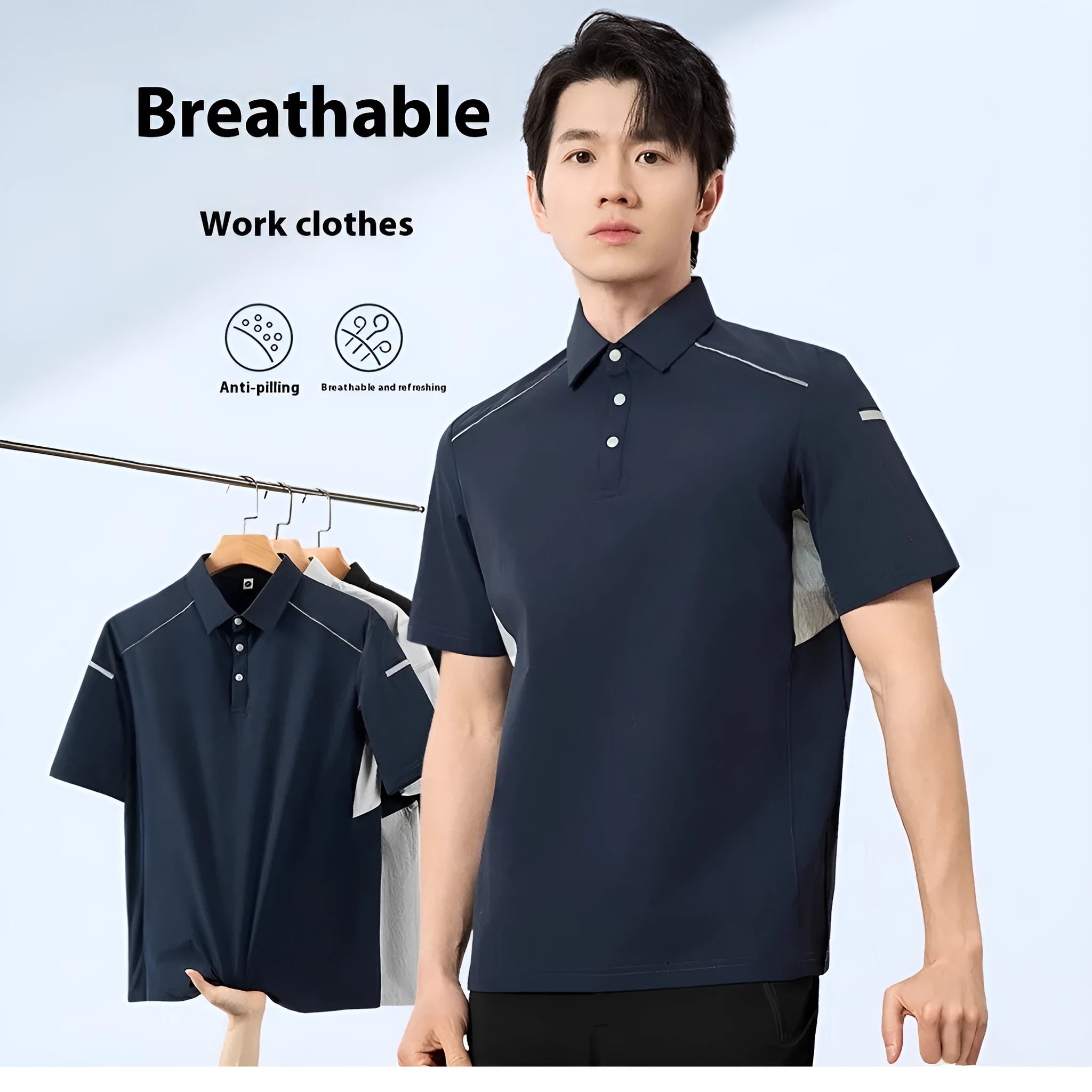 Men's quick-dry work t-shirt with ice feeling technology in solid colours