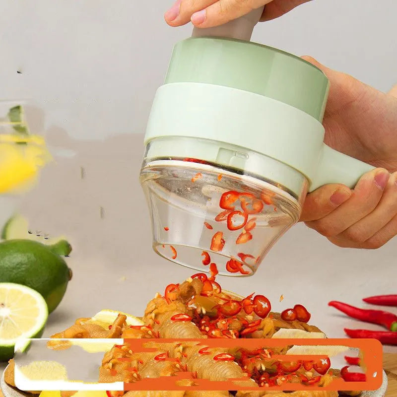 Household multifunctional wireless electric garlic masher in plastic with slicer combo and Type-C cable