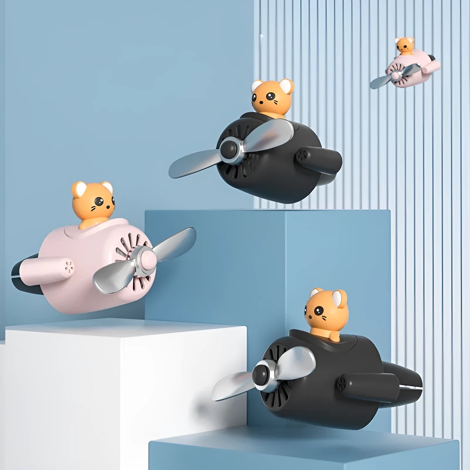 Cartoon-shaped plastic aeroplane car air vent diffuser in choice of colours with scented slices.
