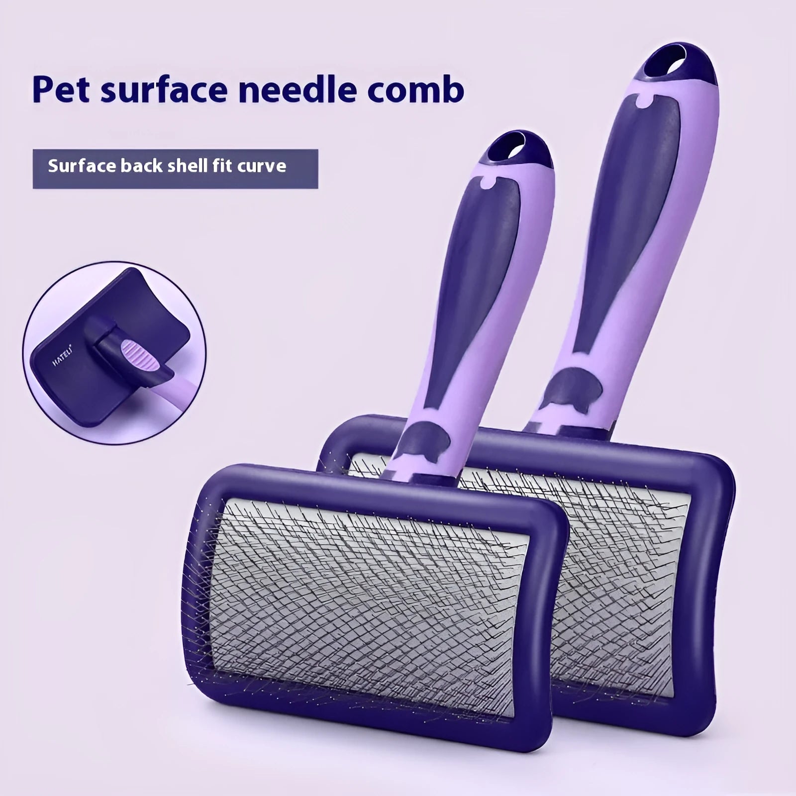 Hard curved needle pet comb for dogs with bristle brushes plastic build in purple colour