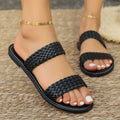 Plus size women's woven beach slipper in synthetic leather, shown in a choice of colours.