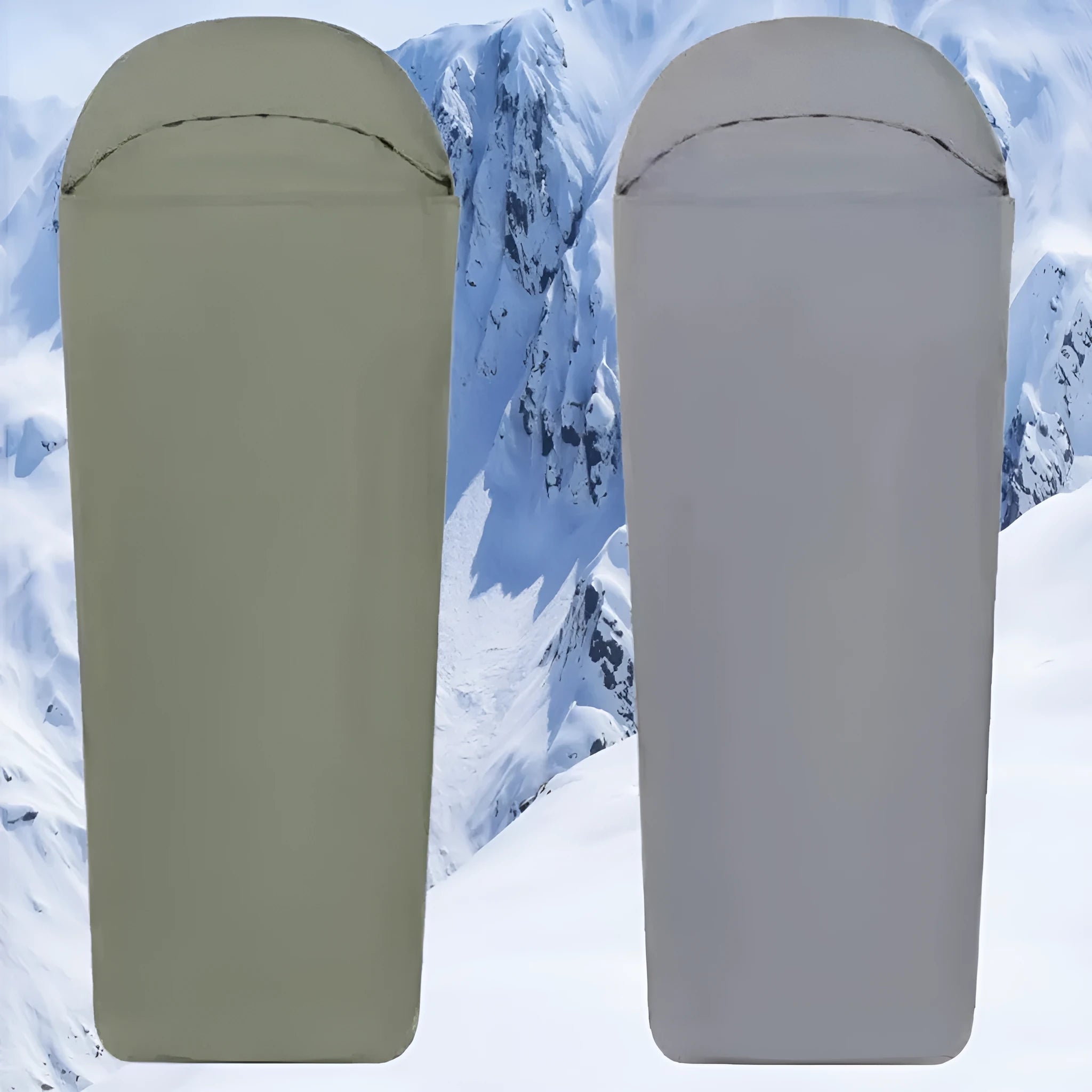 Blue mummy-style camping sleeping bag made from nylon fabric with compressed dimensions