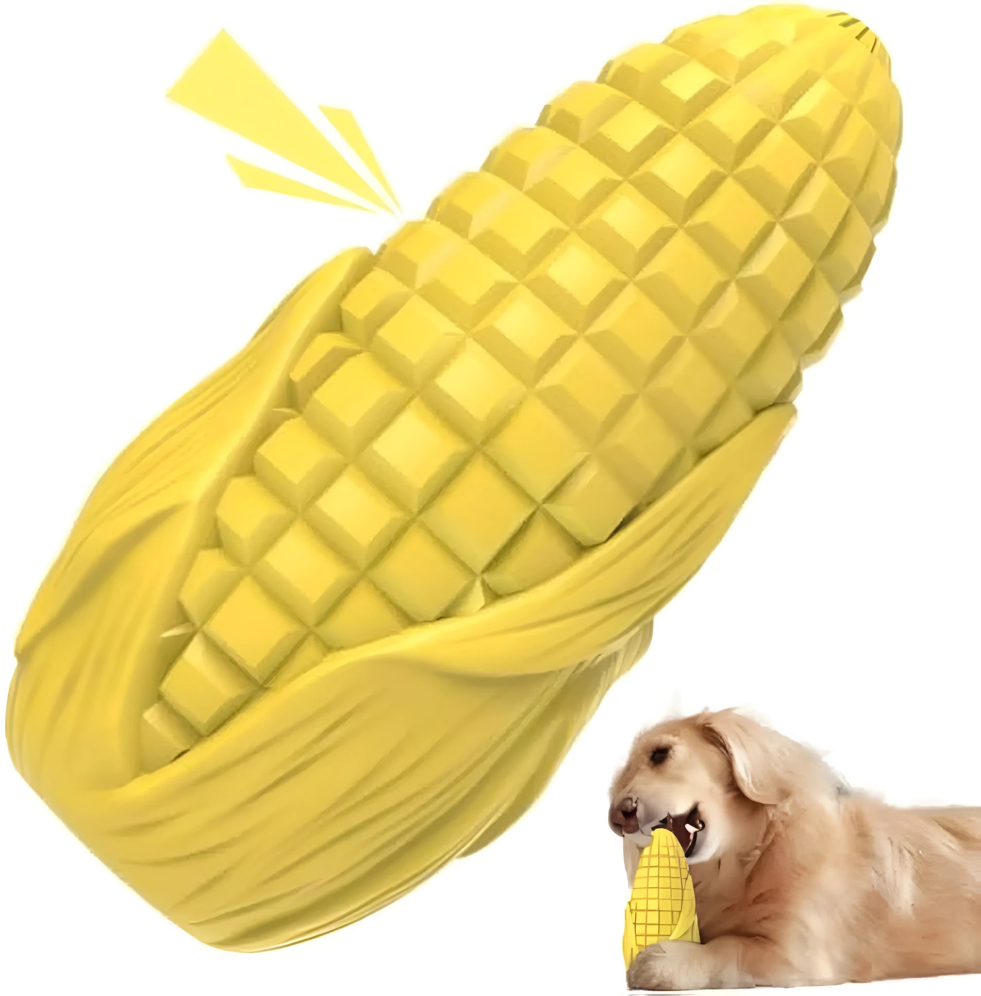 Blue corn-shaped dog chew toy with textured surface for medium to large breed aggressive chewers