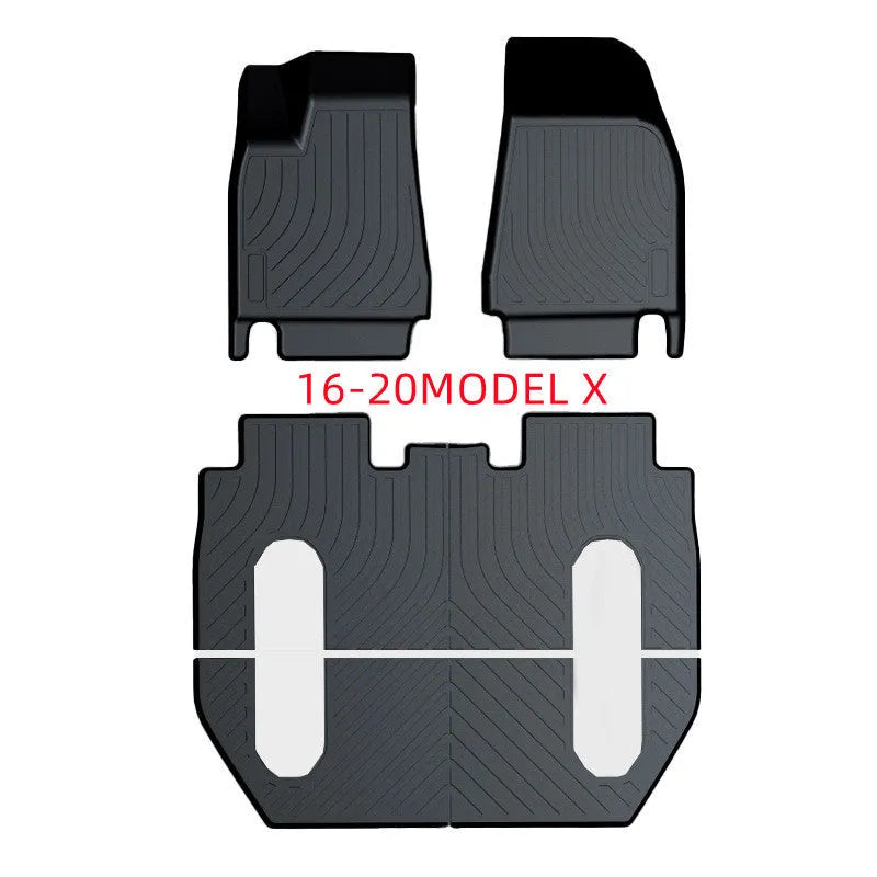 Tesla car floor mats with rubber construction and TPE footrest sections for Model 3, Y, S, X