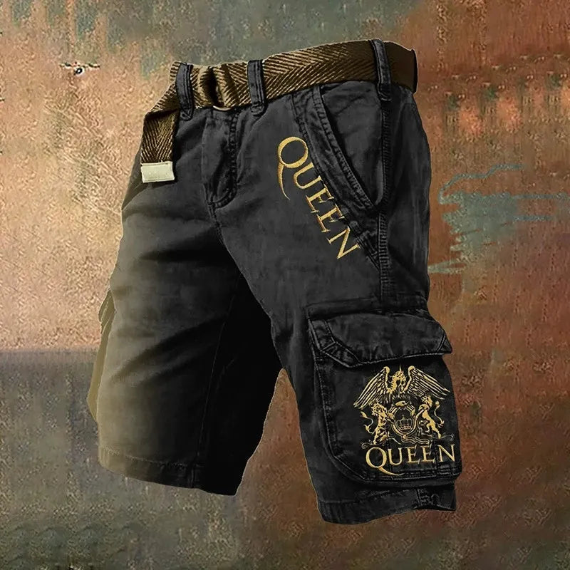 Man wearing black polyester shorts with a 3D digital printed pattern.