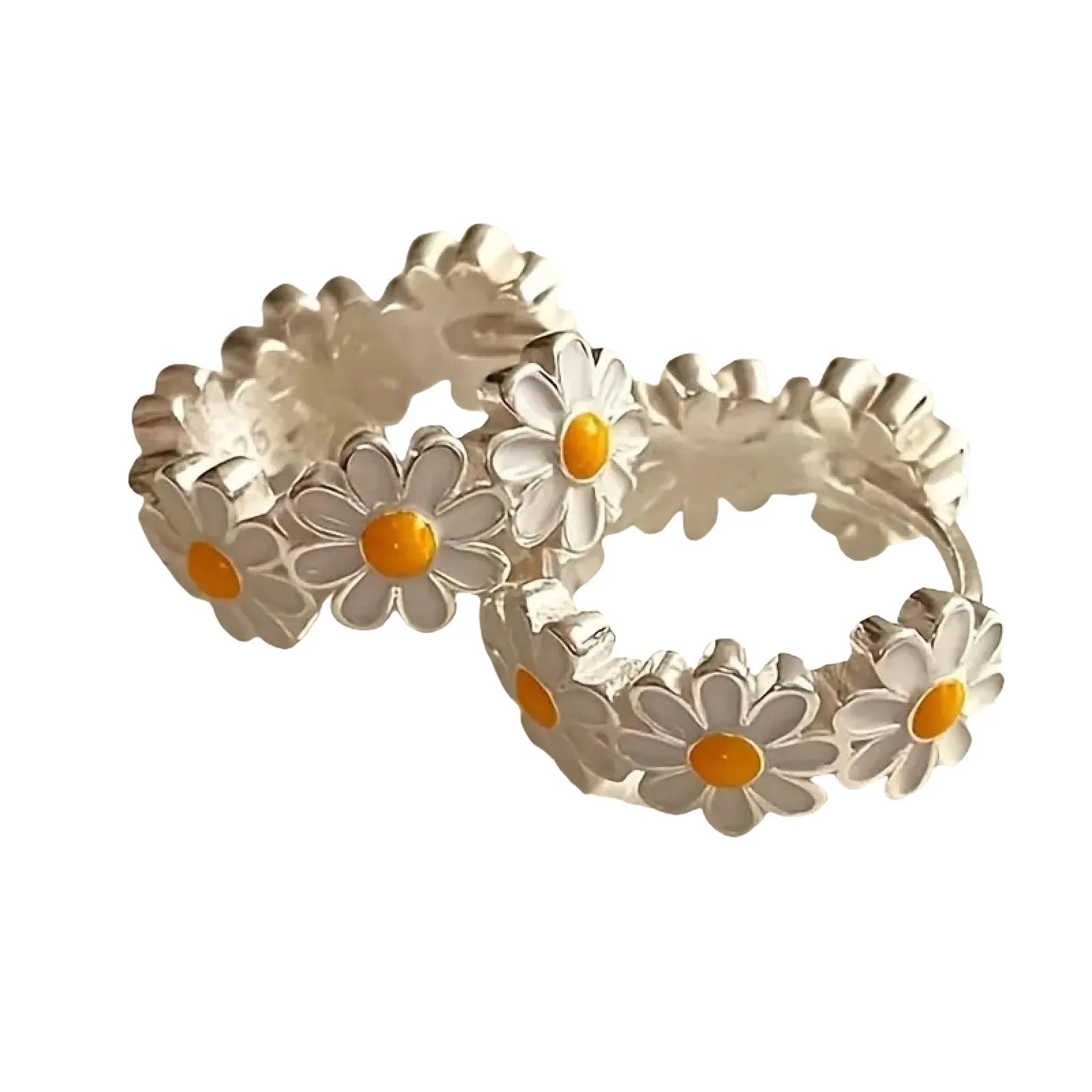 White daisy flower ring earrings with electroplated copper and platinum gemstone details