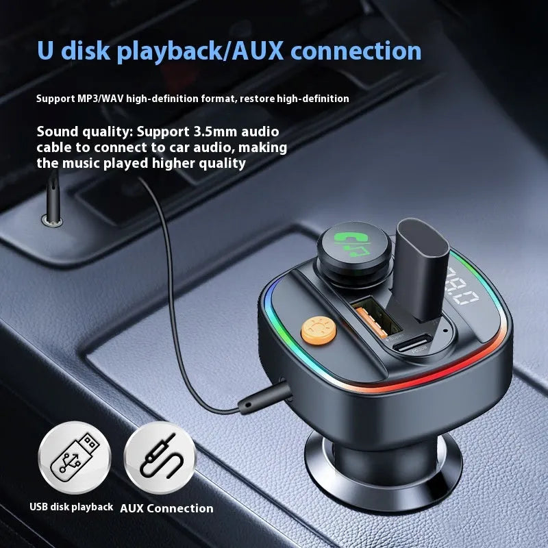 Multifunctional car charger with 1.8 inch display, ABS casing, and MP3 function in black finish
