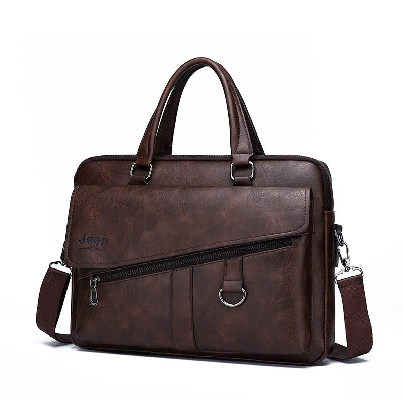 Large capacity synthetic leather shoulder computer bag in solid colour 8005 horizontal black variant