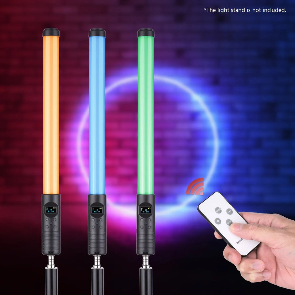Handheld LED photography fill light stick with adjustable colour temperature and RGB lighting modes