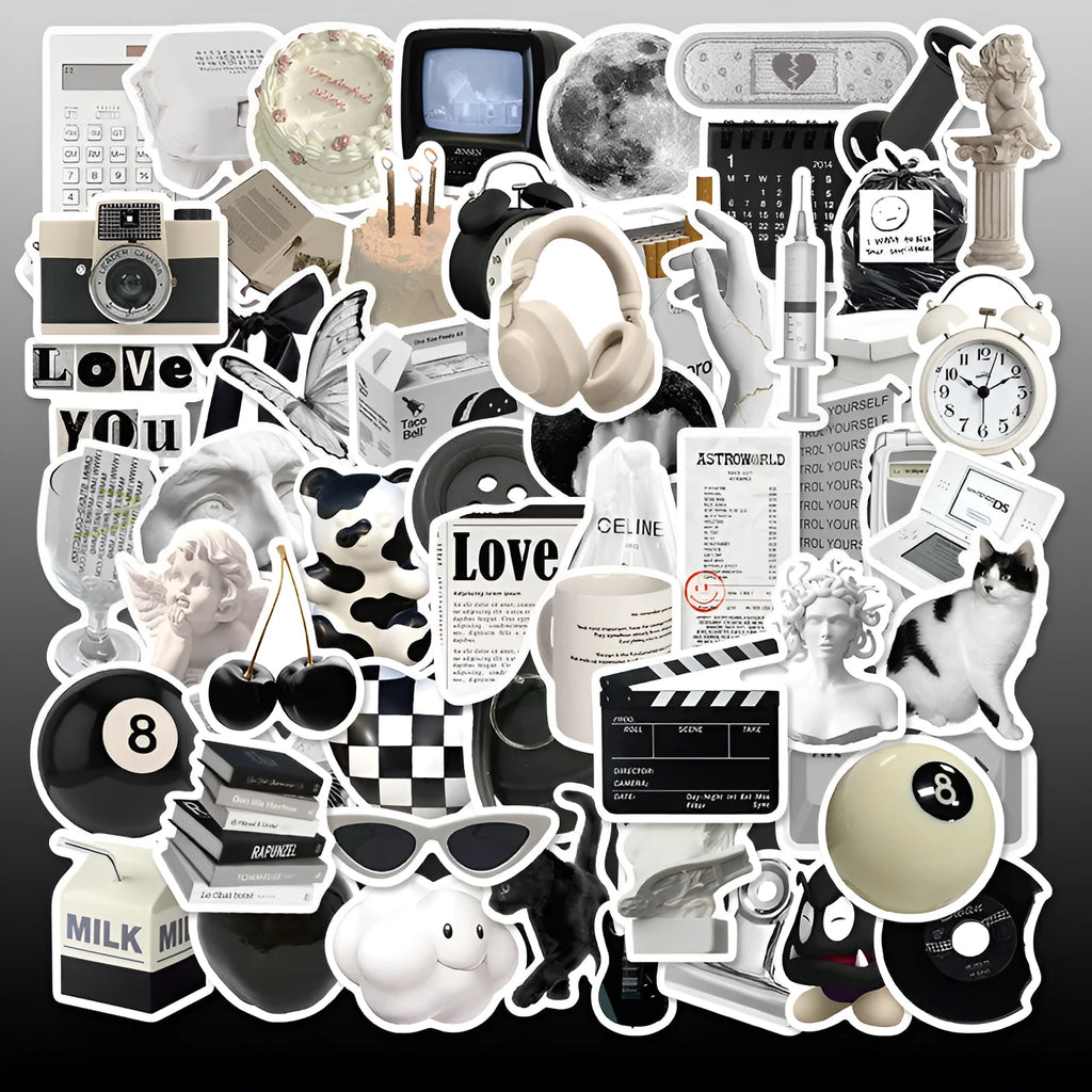 61 black and white waterproof PVC stickers for laptop and phone decoration