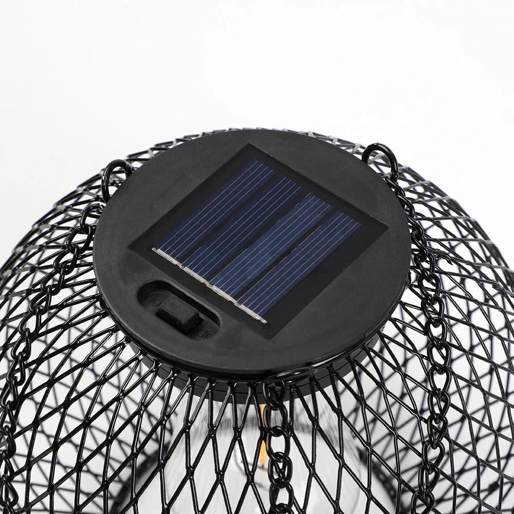 Outdoor garden courtyard hollow-out iron lantern lamp with super bright light, cylindrical or round flat iron design