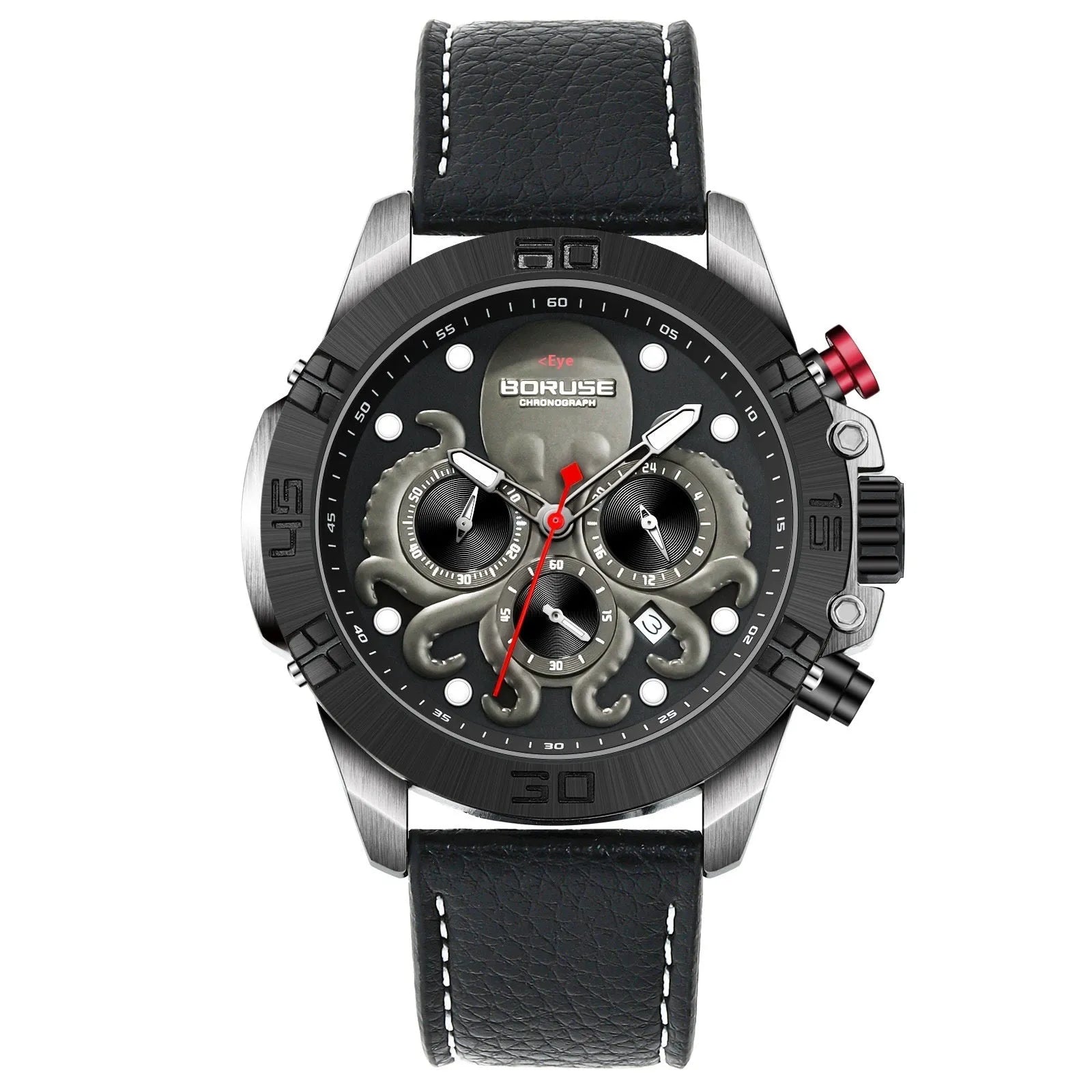 Octopus brand men's waterproof luminous quartz watch with 13mm case in blue or black options