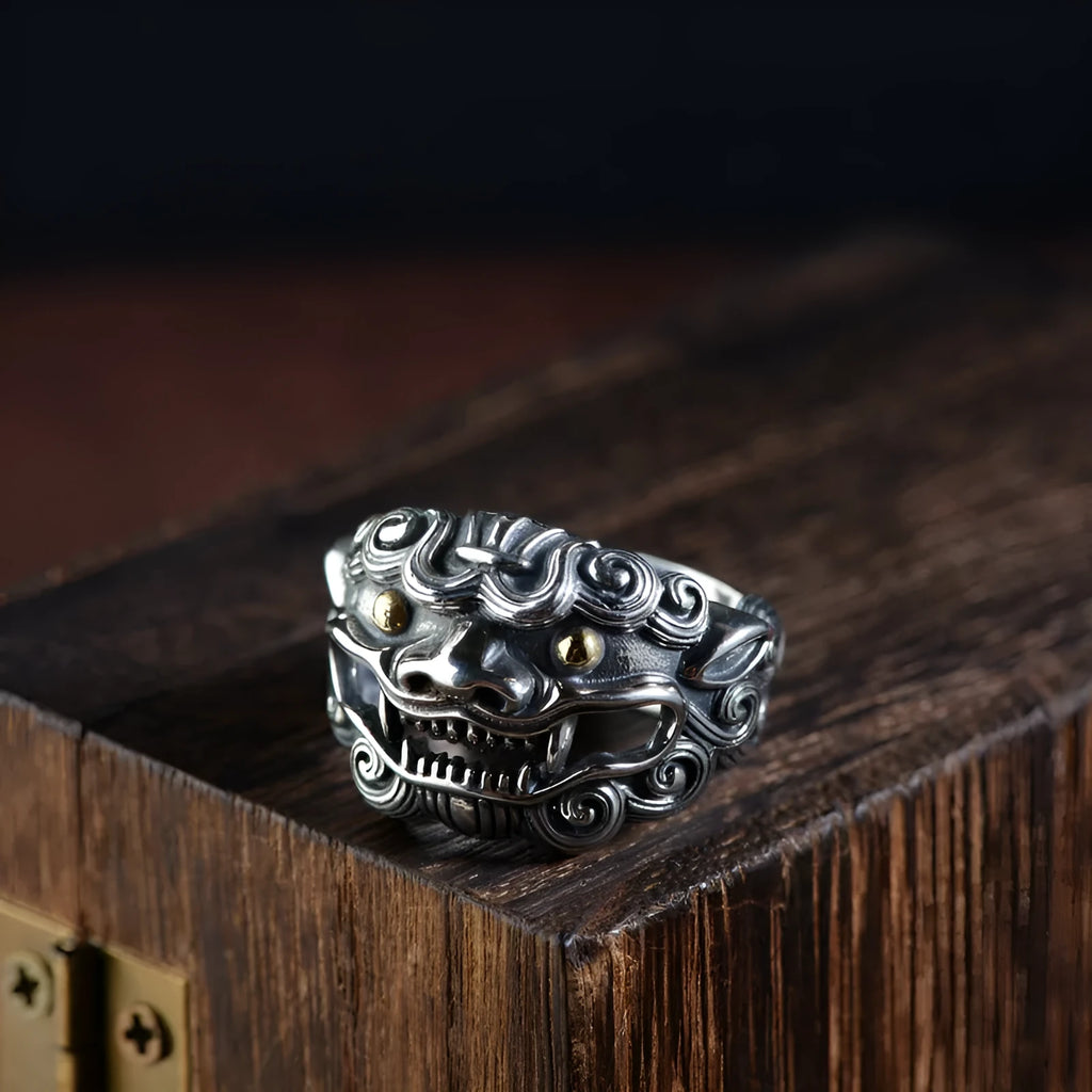 Silver open ring with detailed Jibeast animal zodiac modelling and adjustable design