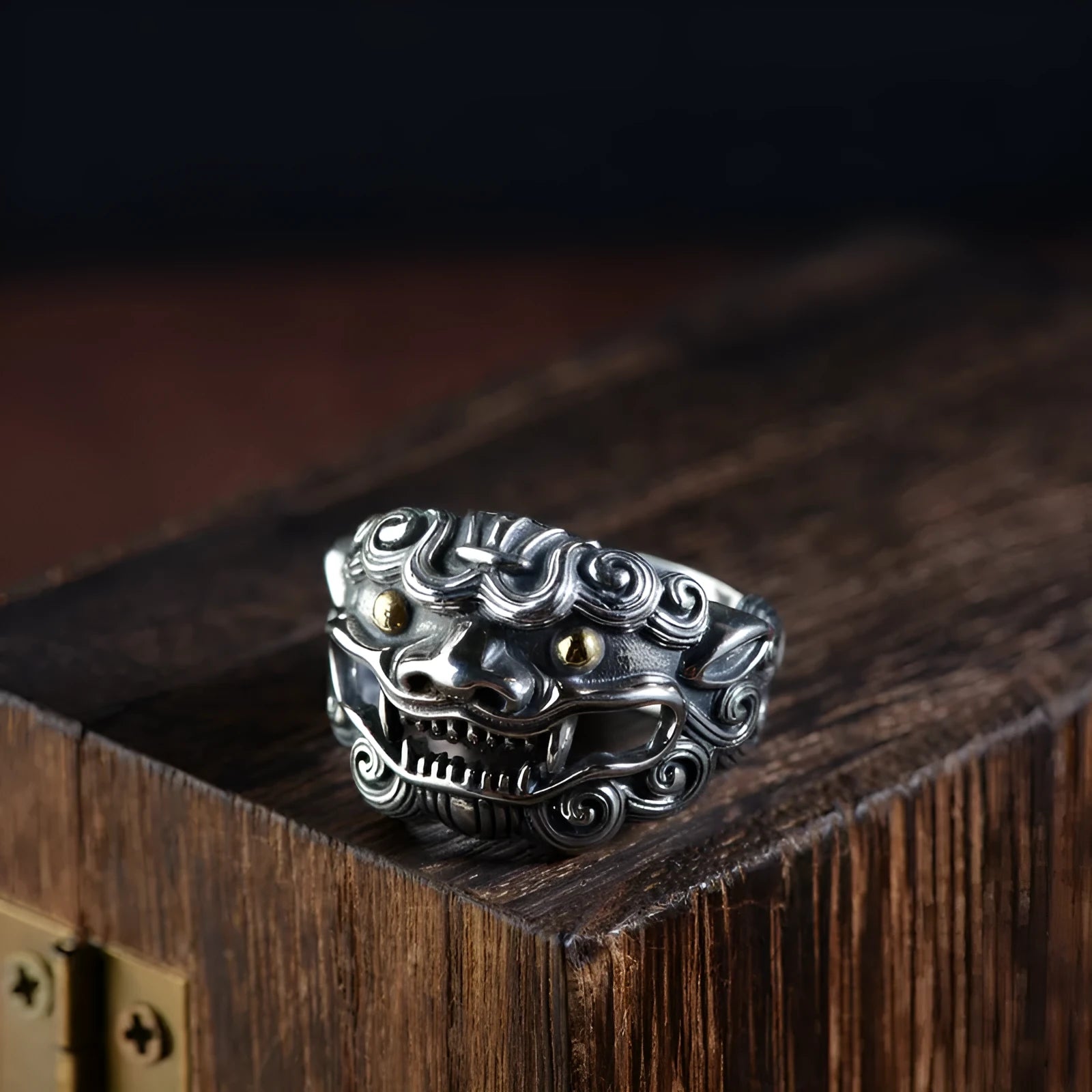 Silver open ring with detailed Jibeast animal zodiac modelling and adjustable design