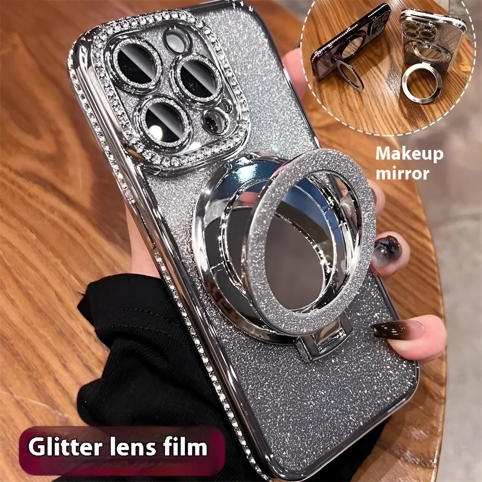 Glitter gradient iPhone case with integrated stand bracket in multiple colour options