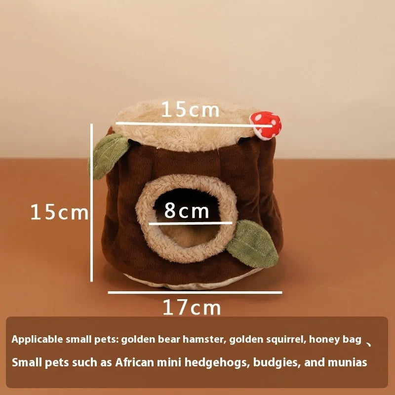 Brown washable hanging stump nest for rabbits with three size options
