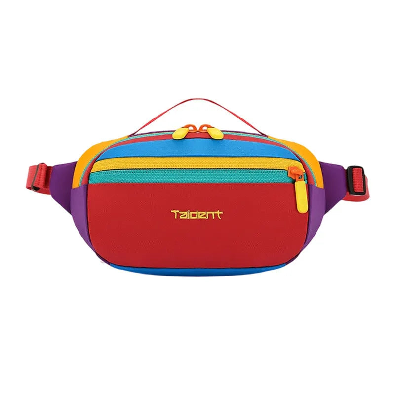 Nylon one-shoulder waist bag 2 litre dopamine colour with chain detail, outdoor leisure style