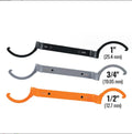 Orange, grey and black magnetic crescent wrench, suction wrench and catheter locking wrench set