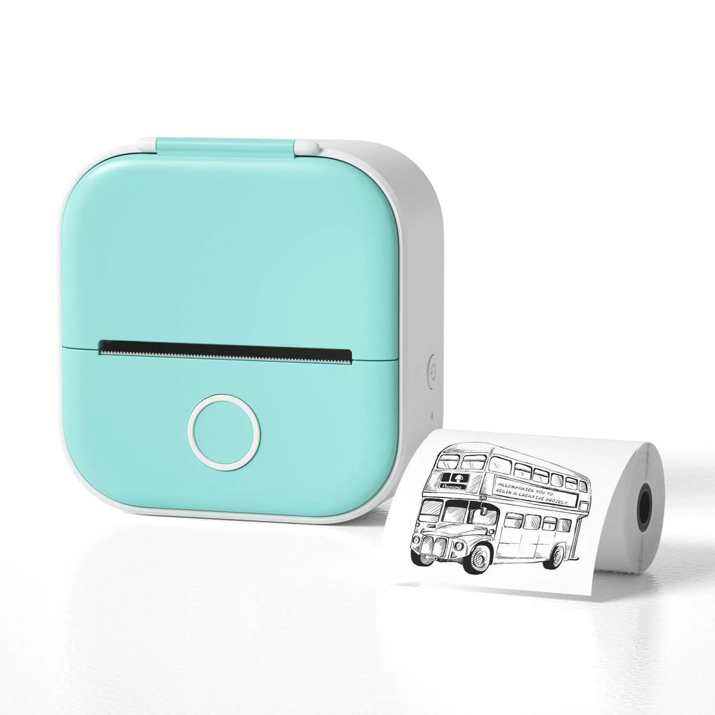Mini portable printer with USB cable and protective rabbit ear case in pink, green or white