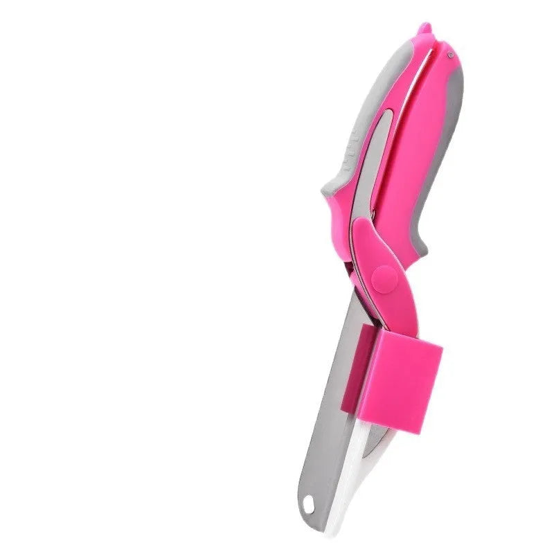 Black multifunctional 2-in-1 removable stainless steel kitchen scissors with straight head on white background