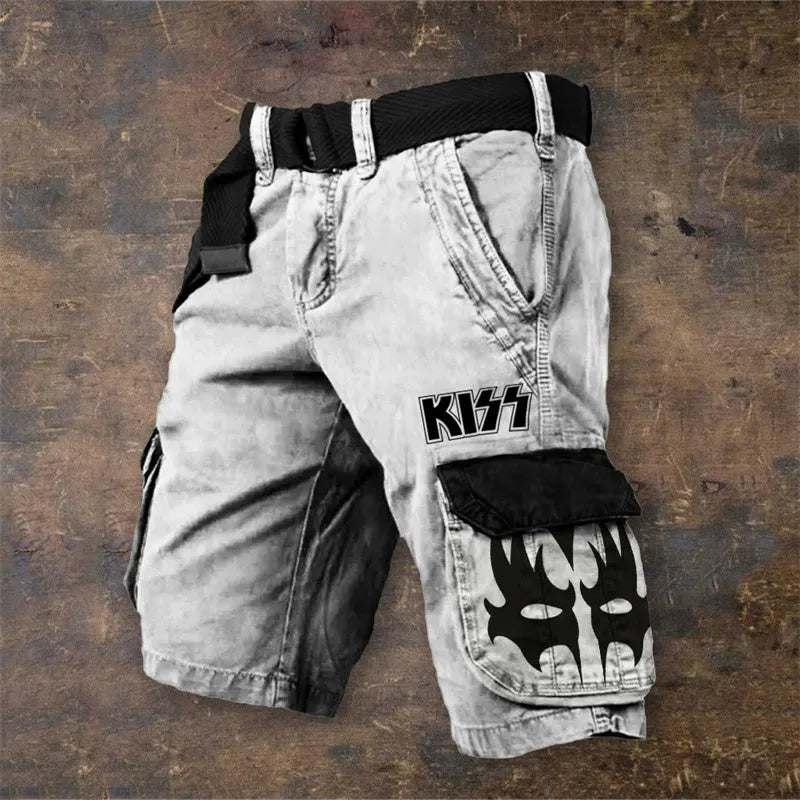 Man wearing black polyester shorts with a 3D digital printed pattern.