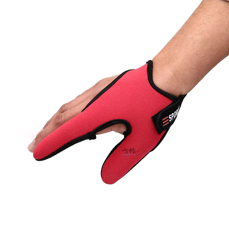 Two-finger fishing glove showing diving cloth back and microfiber palm in free size